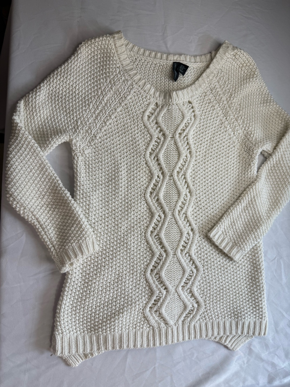 Cynthia Rowley Cream Cable Knit Crewneck Sweater Button Back Size XS 100% Cotton